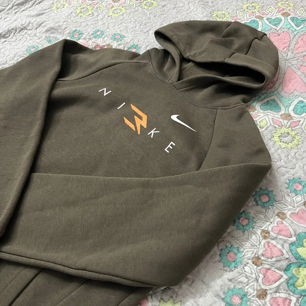 Nike 3Brand Russell Wilson Kids XL Hoodie Olive Brown Fleece Sweatshirt